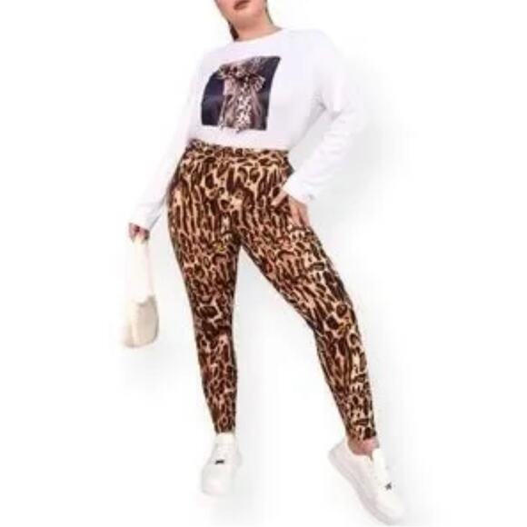 Vintage Y2K Rafaella Leopard Print Mid Rise Skinny Stretch Crop Pant - Picture 1 of 7